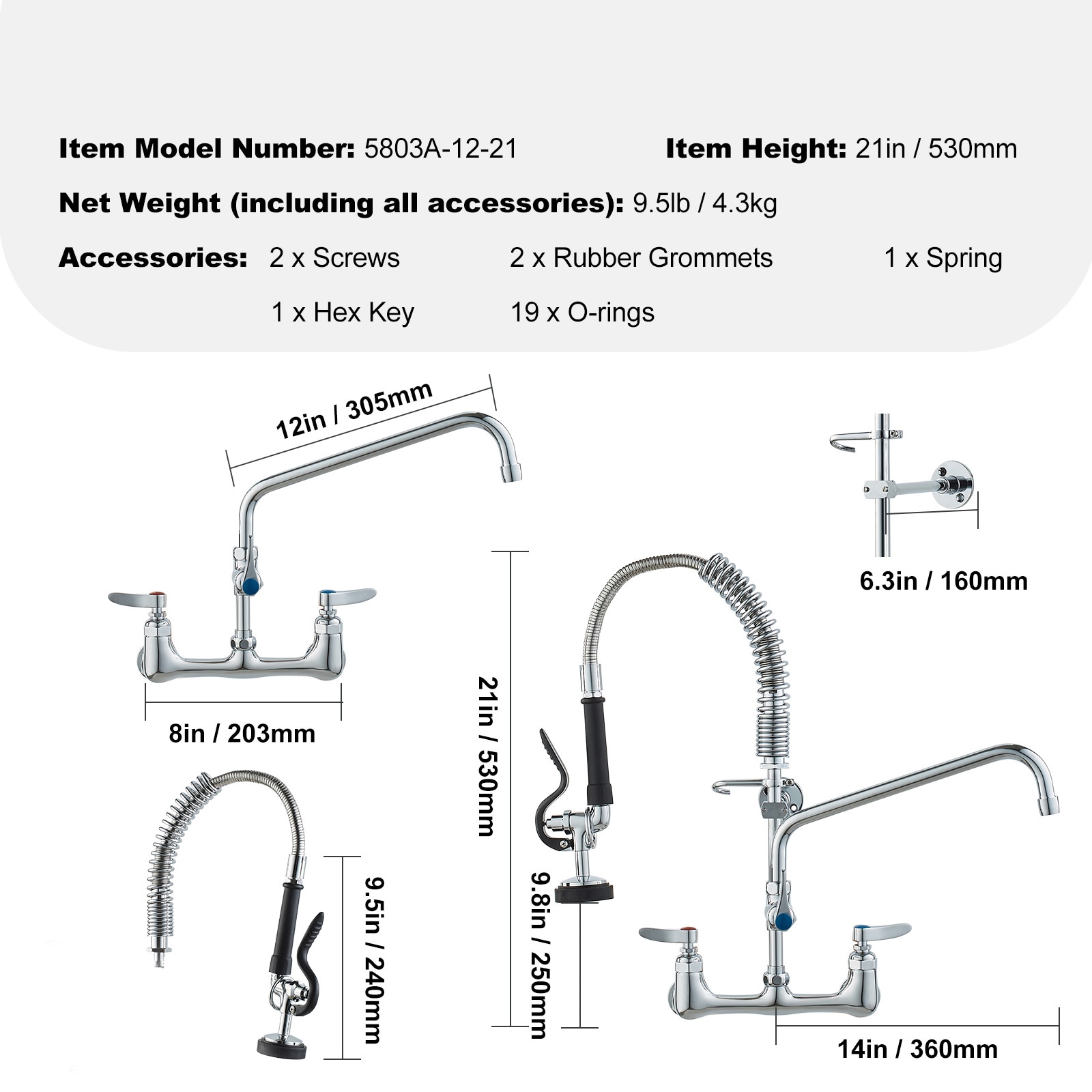 Commercial Kitchen Sink Faucet With Pull Down Pre-rinse Sprayer_voghion.com
